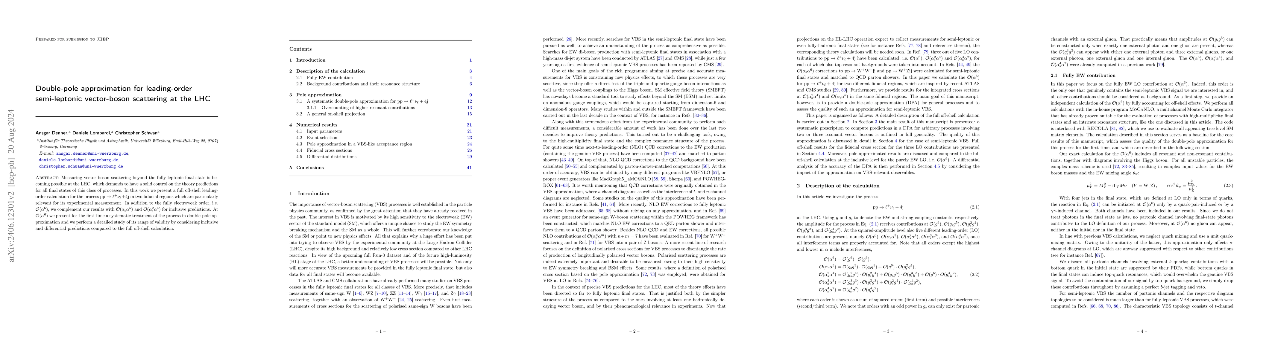 Thumbnail for Double-pole approximation for leading-order semi-leptonic vector-boson
  scattering at the LHC