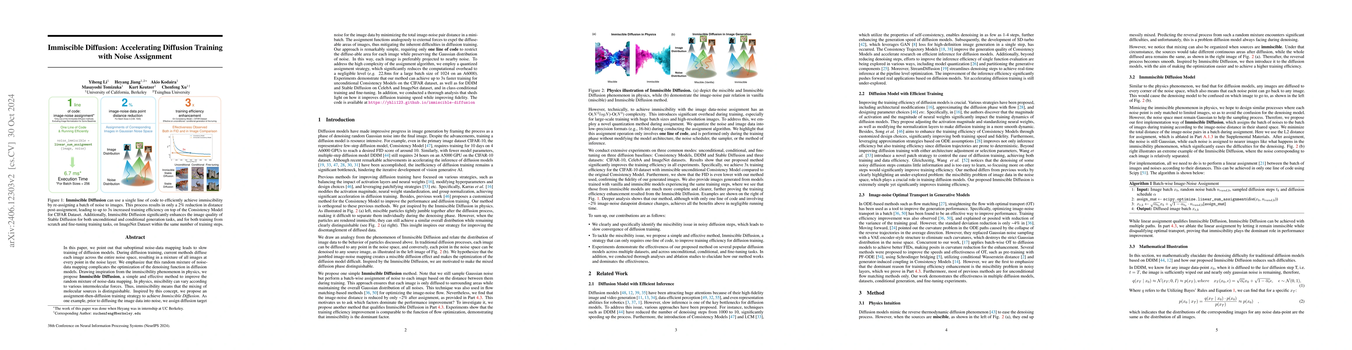 Thumbnail for Immiscible Diffusion: Accelerating Diffusion Training with Noise
  Assignment