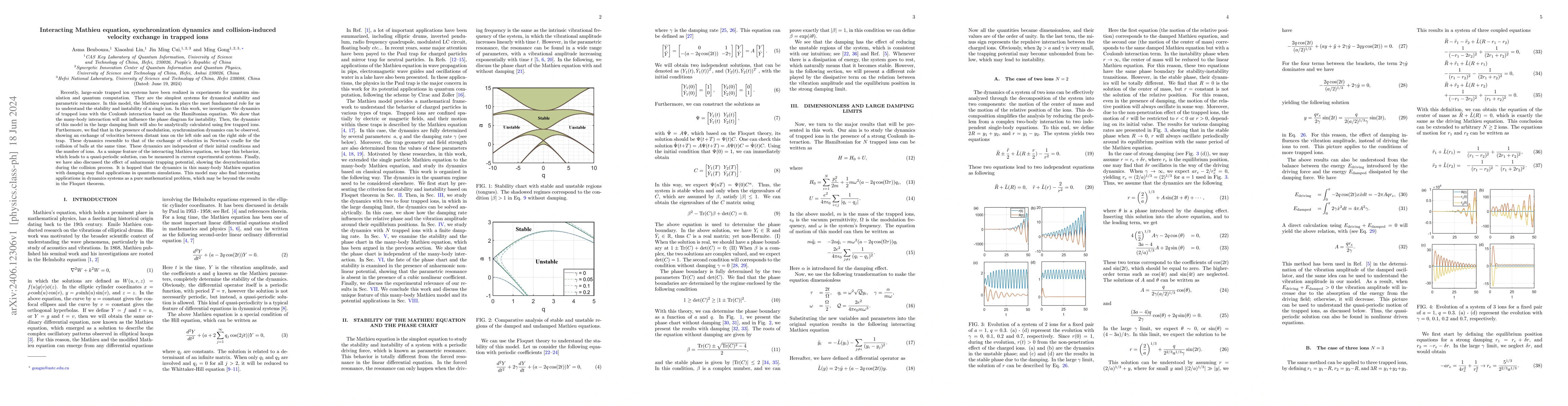 Thumbnail for Interacting Mathieu equation, synchronization dynamics and
  collision-induced velocity exchange in trapped ions