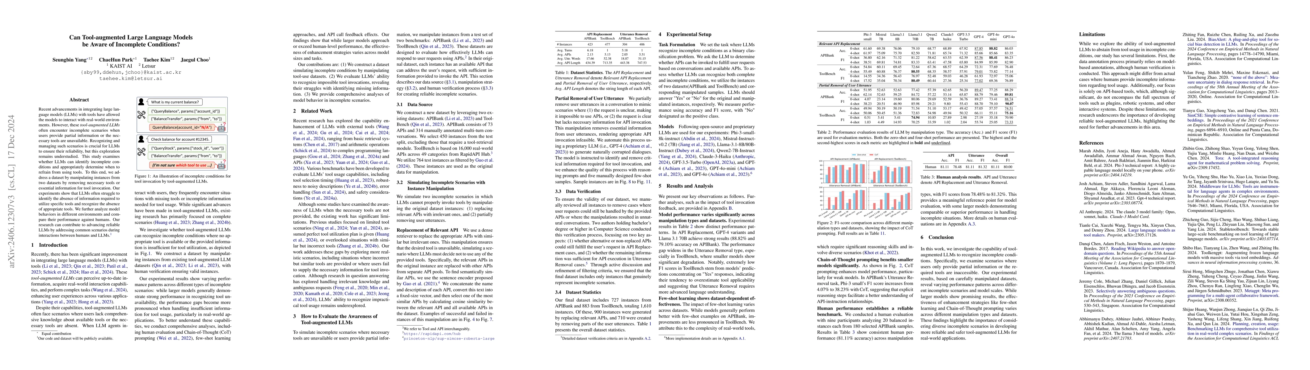 Thumbnail for Can Tool-augmented Large Language Models be Aware of Incomplete
  Conditions?