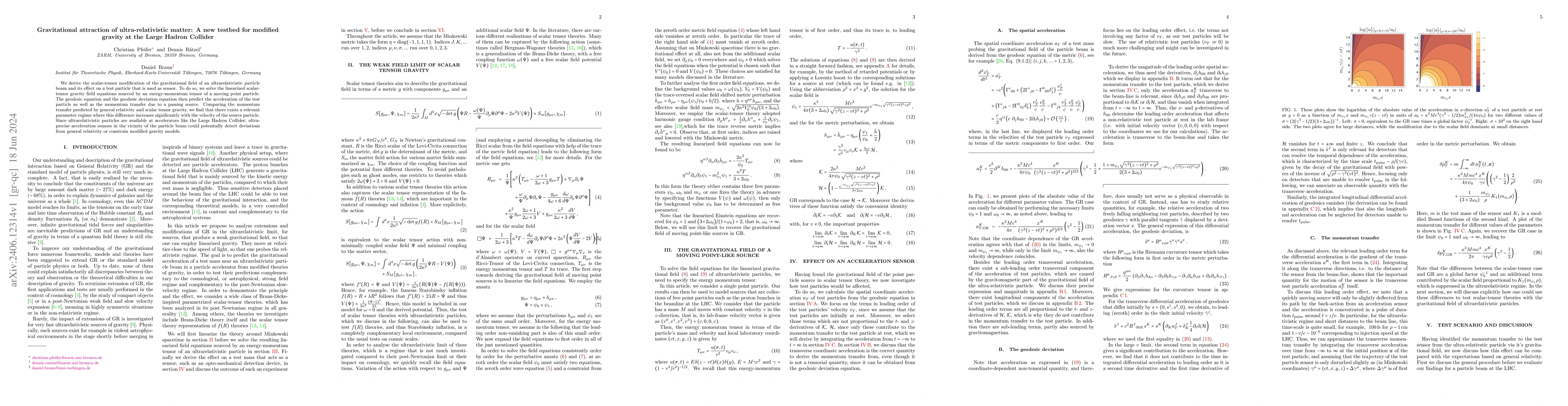 Thumbnail for Gravitational attraction of ultra-relativistic matter: A new testbed for
  modified gravity at the Large Hadron Collider