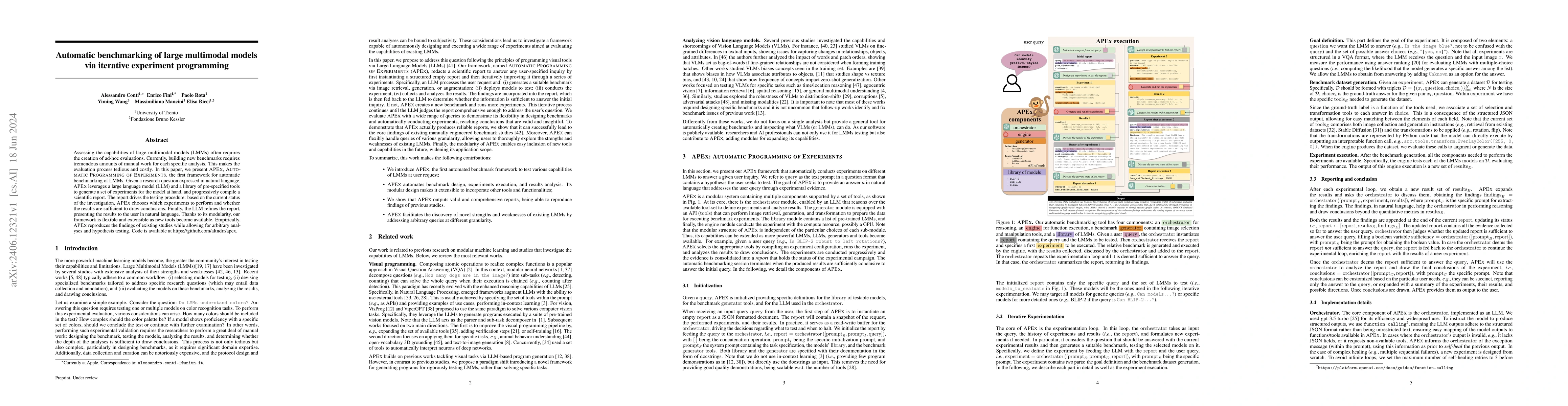Thumbnail for Automatic benchmarking of large multimodal models via iterative
  experiment programming