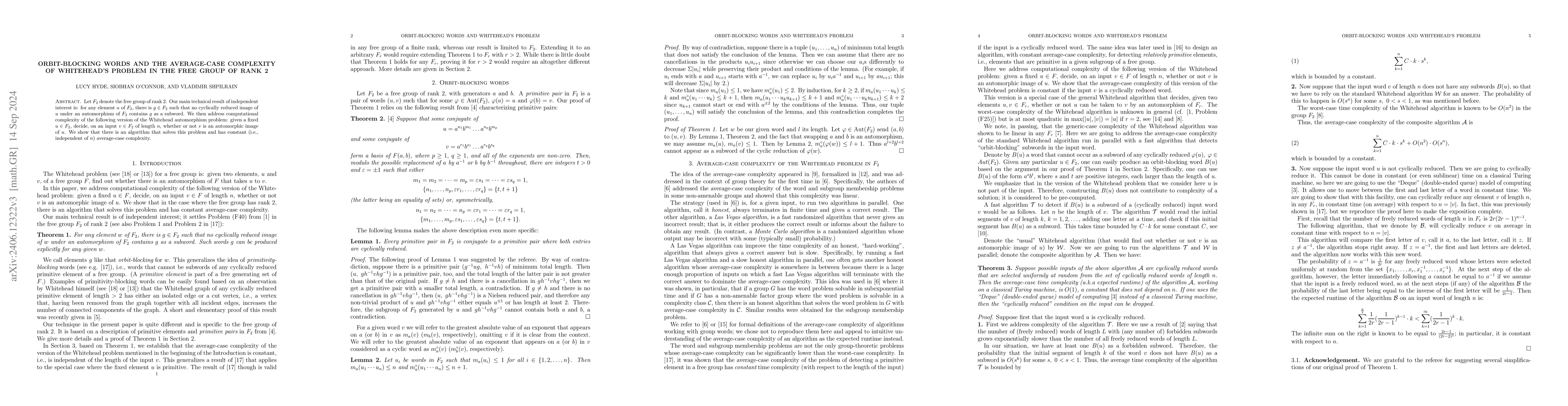 Thumbnail for Orbit-blocking words and the average-case complexity of Whitehead's
  problem in the free group of rank 2