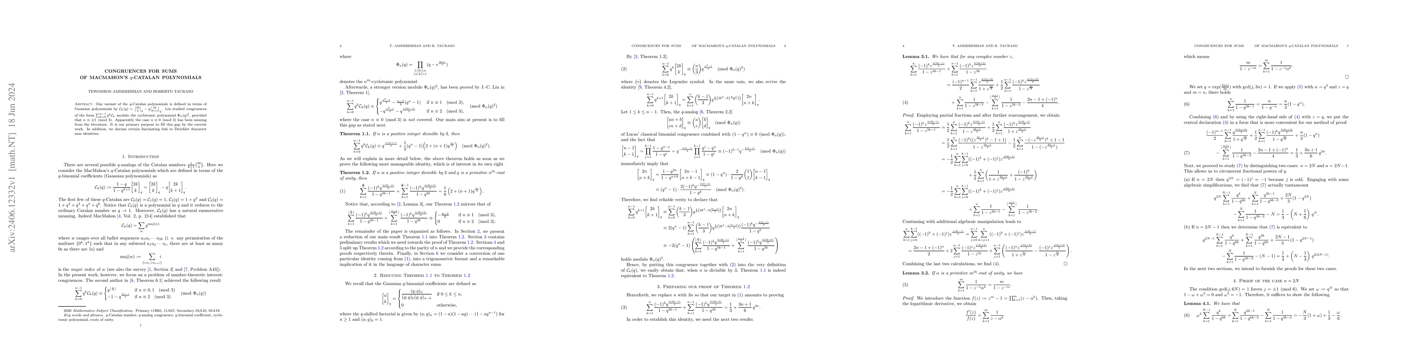 Thumbnail for Congruences for sums of MacMahon's $q$-Catalan polynomials
