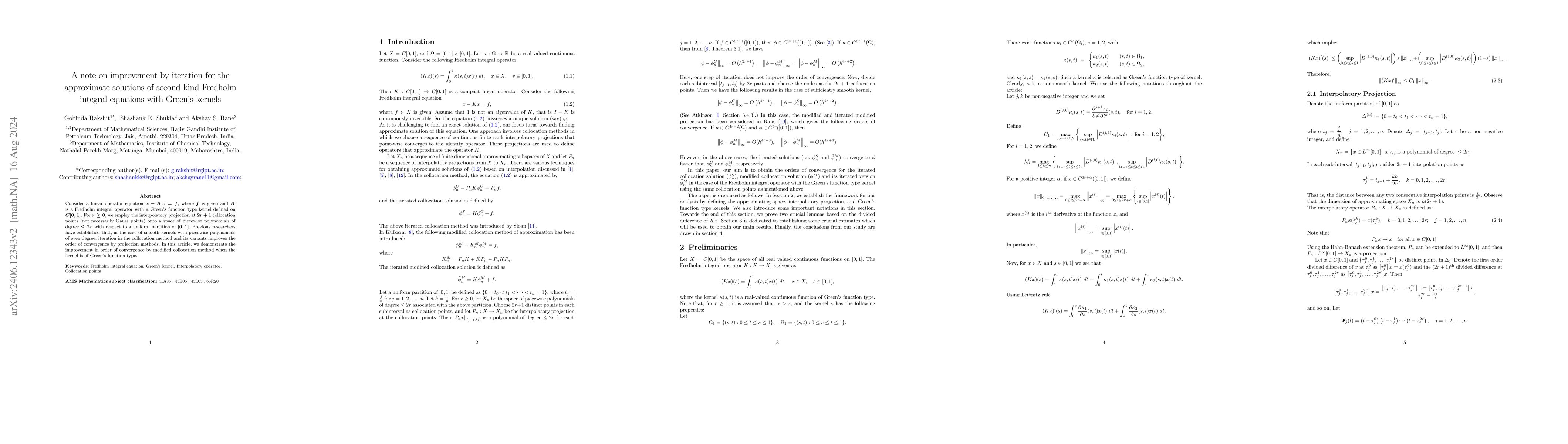 Thumbnail for A note on improvement by iteration for the approximate solutions of
  second kind Fredholm integral equations with Green's kernels
