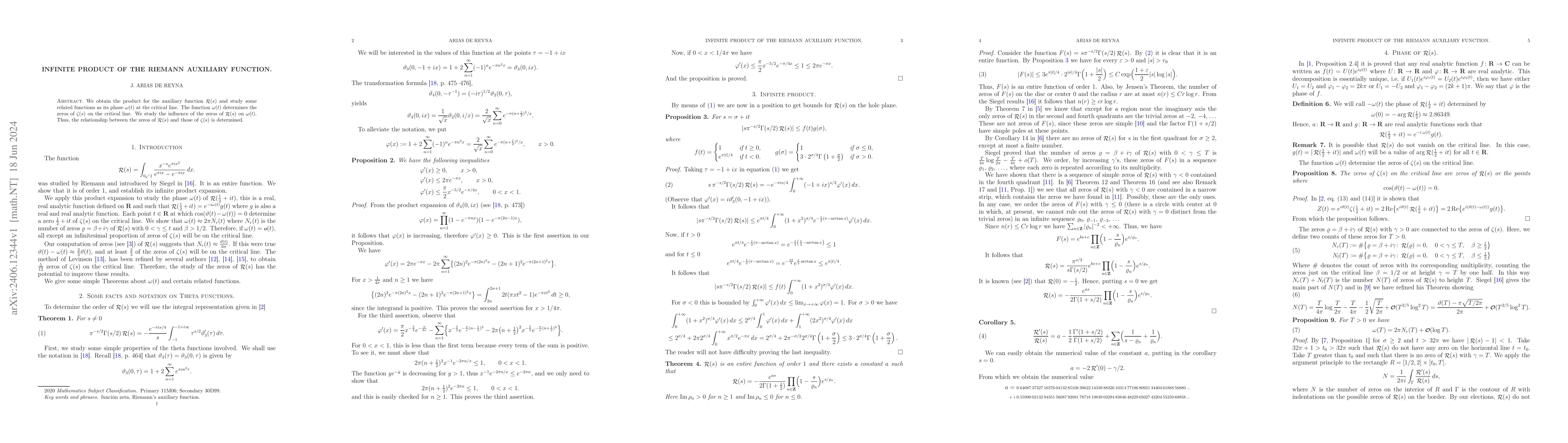 Thumbnail for Infinite Product of the Riemann auxiliary function