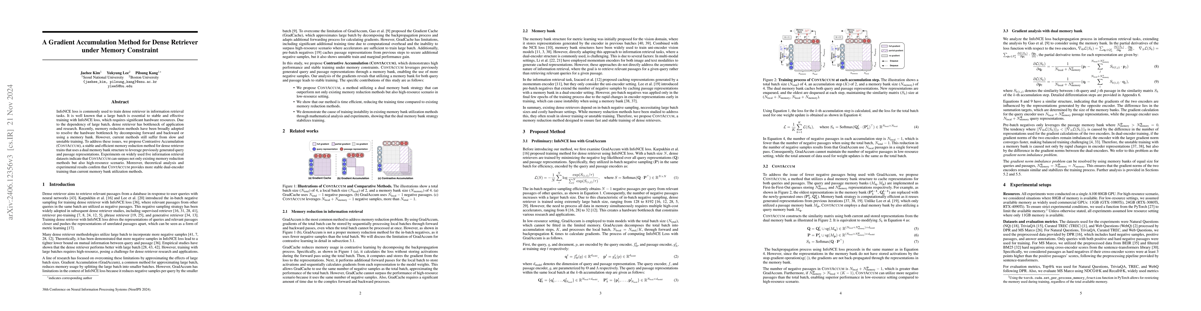 Thumbnail for A Gradient Accumulation Method for Dense Retriever under Memory
  Constraint