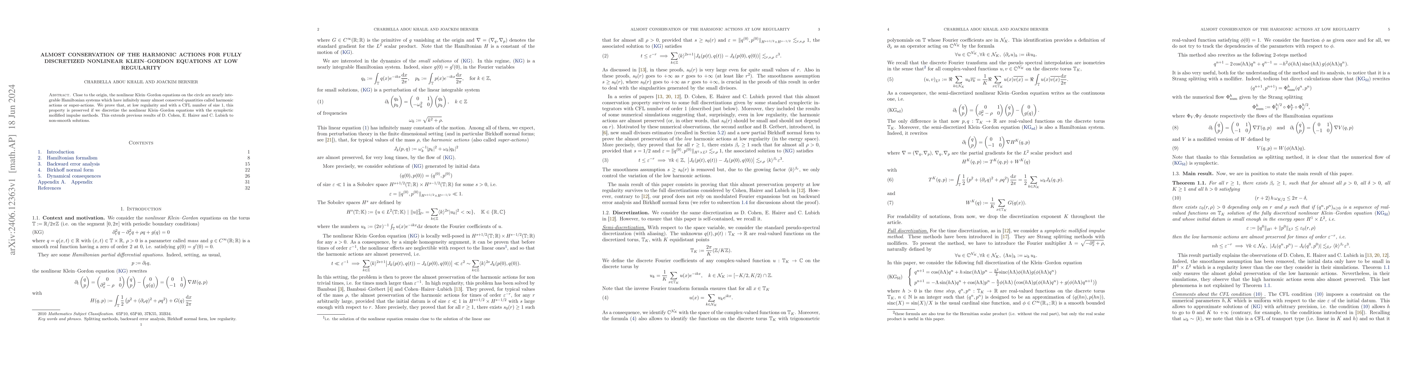 Thumbnail for Almost conservation of the harmonic actions for fully discretized
  nonlinear Klein--Gordon equations at low regularity