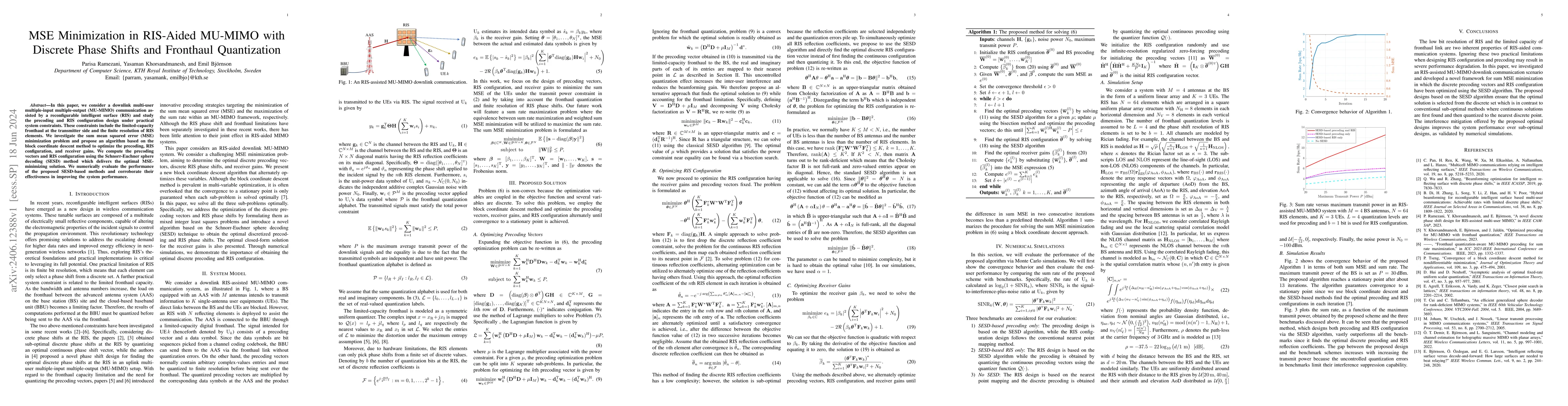 Thumbnail for MSE Minimization in RIS-Aided MU-MIMO with Discrete Phase Shifts and
  Fronthaul Quantization