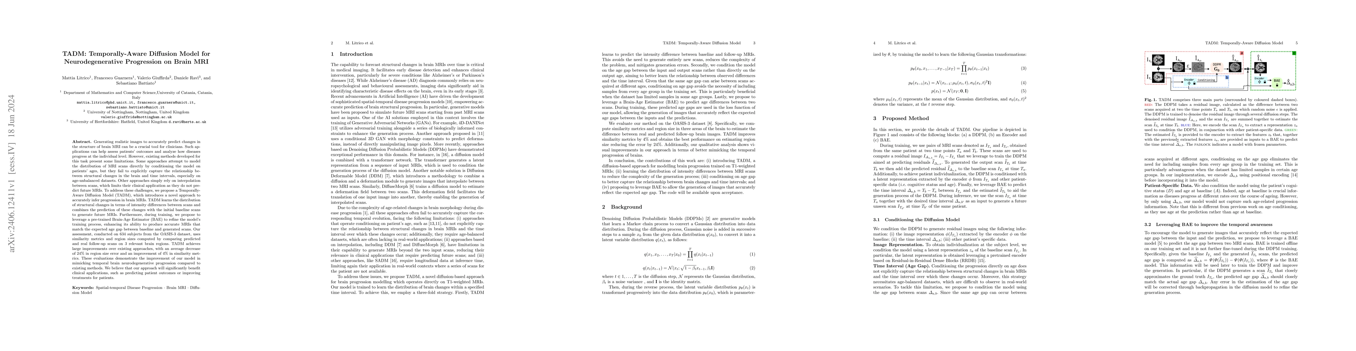 Thumbnail for TADM: Temporally-Aware Diffusion Model for Neurodegenerative Progression
  on Brain MRI