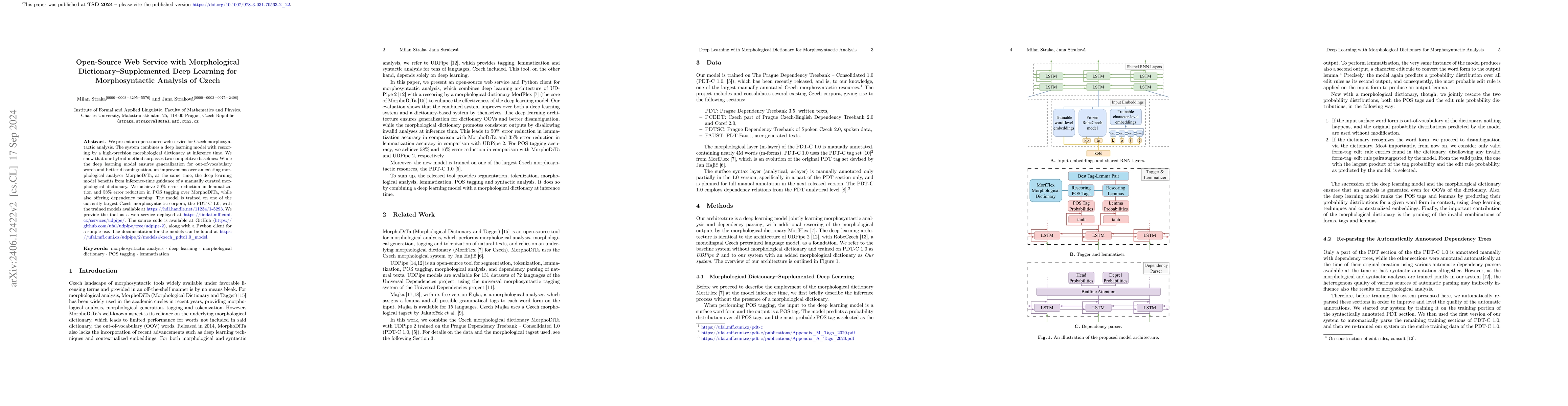 Thumbnail for Open-Source Web Service with Morphological Dictionary-Supplemented Deep
  Learning for Morphosyntactic Analysis of Czech