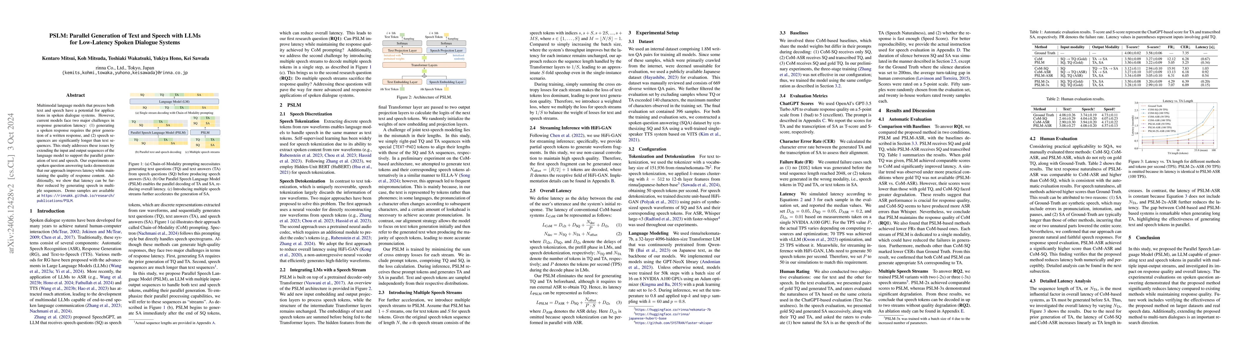 Thumbnail for PSLM: Parallel Generation of Text and Speech with LLMs for Low-Latency
  Spoken Dialogue Systems