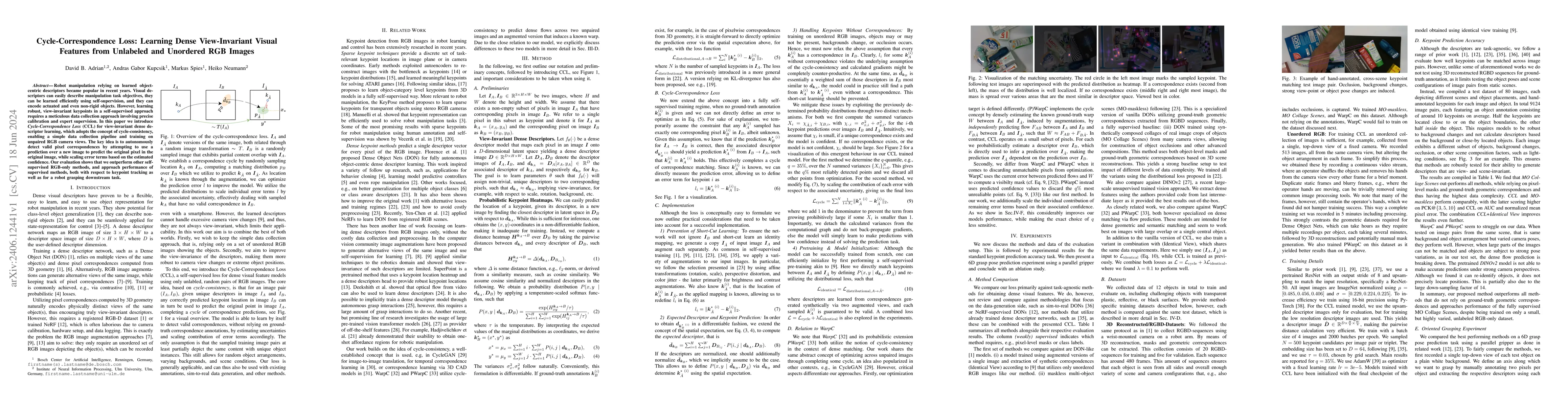 Thumbnail for Cycle-Correspondence Loss: Learning Dense View-Invariant Visual Features
  from Unlabeled and Unordered RGB Images