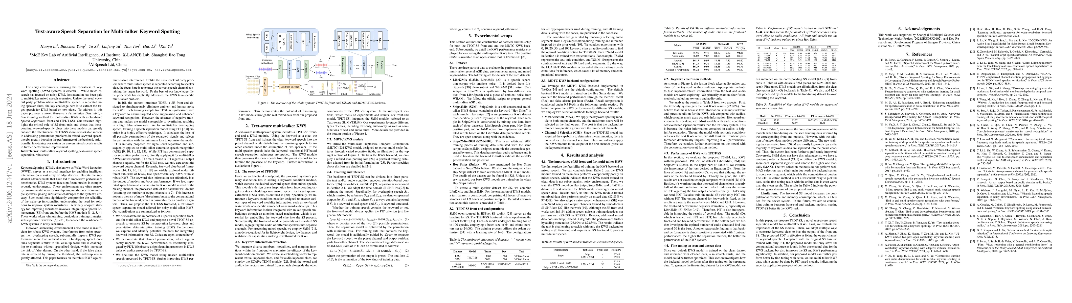 Thumbnail for Text-aware Speech Separation for Multi-talker Keyword Spotting