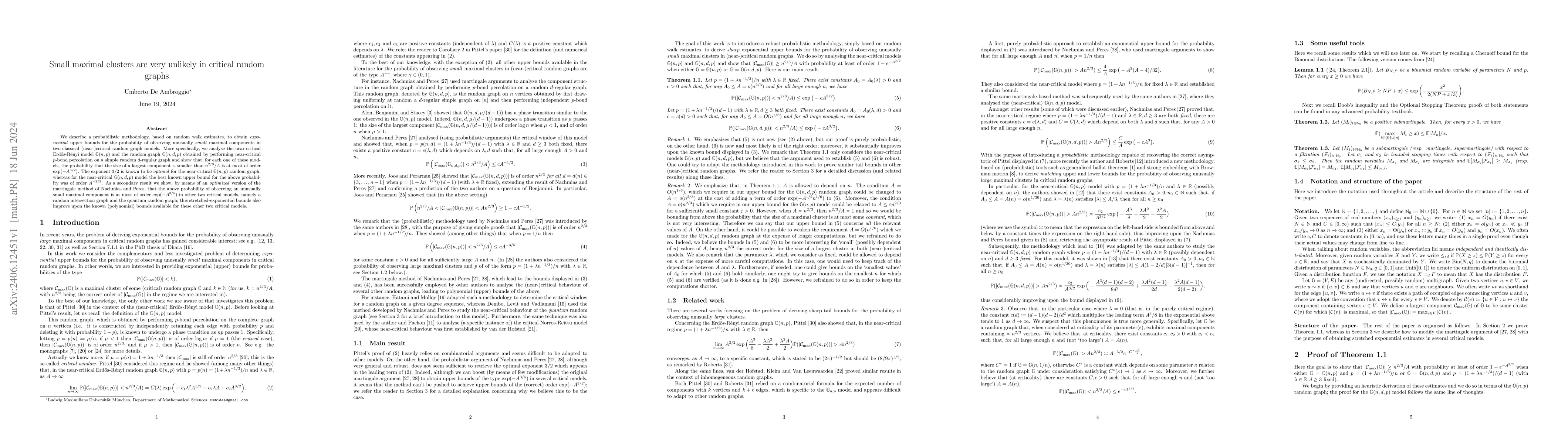 Thumbnail for Small maximal clusters are very unlikely in critical random graphs