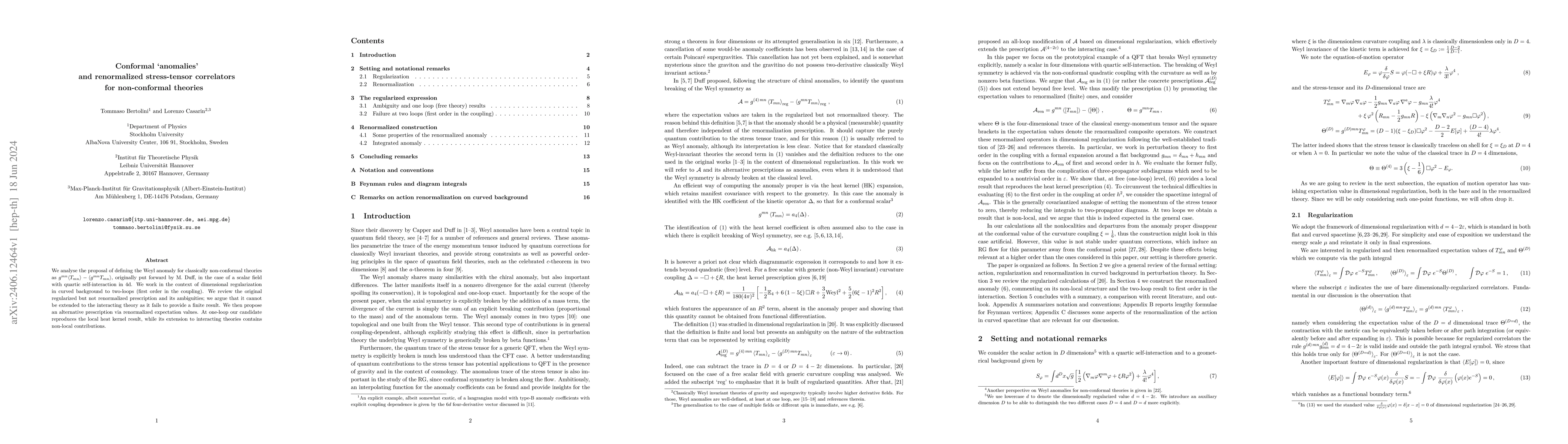 Thumbnail for Conformal `anomalies' and renormalized stress-tensor correlators for
  non-conformal theories