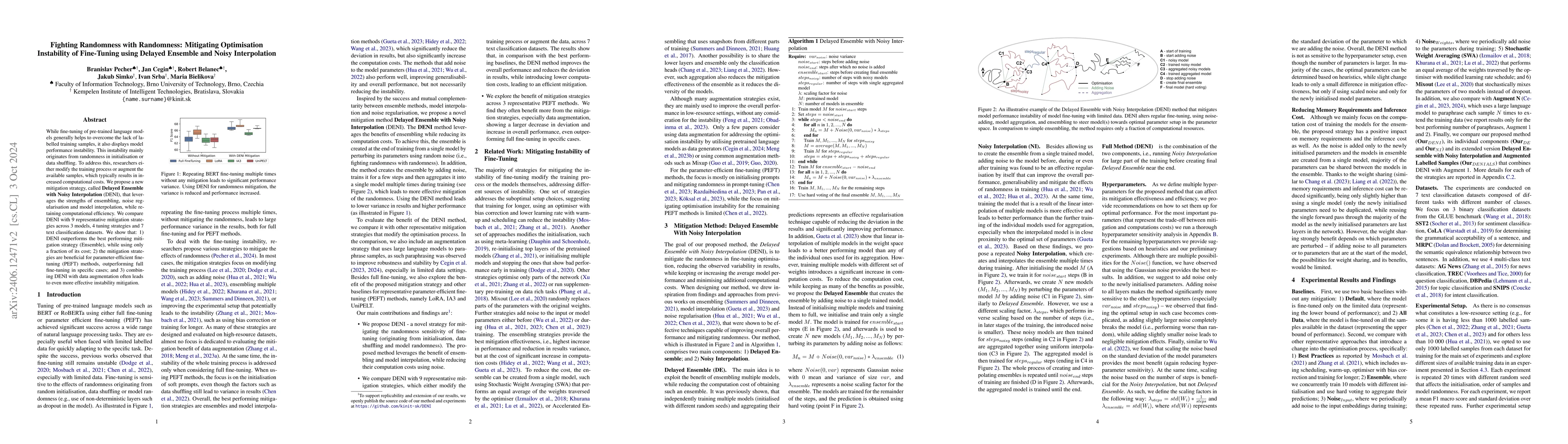 Thumbnail for Fighting Randomness with Randomness: Mitigating Optimisation Instability
  of Fine-Tuning using Delayed Ensemble and Noisy Interpolation