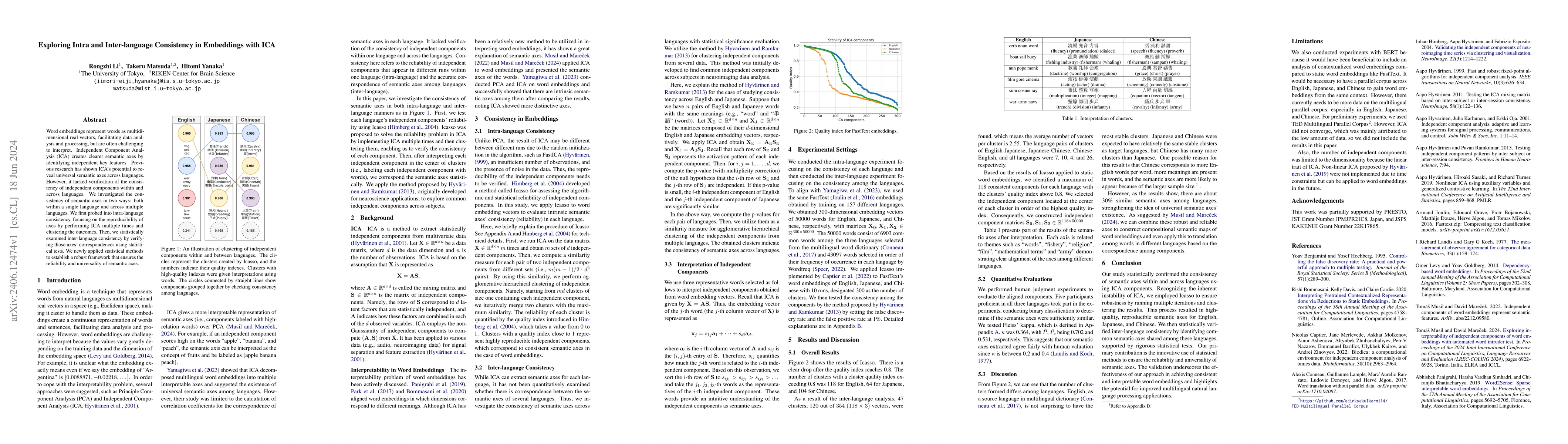 Thumbnail for Exploring Intra and Inter-language Consistency in Embeddings with ICA