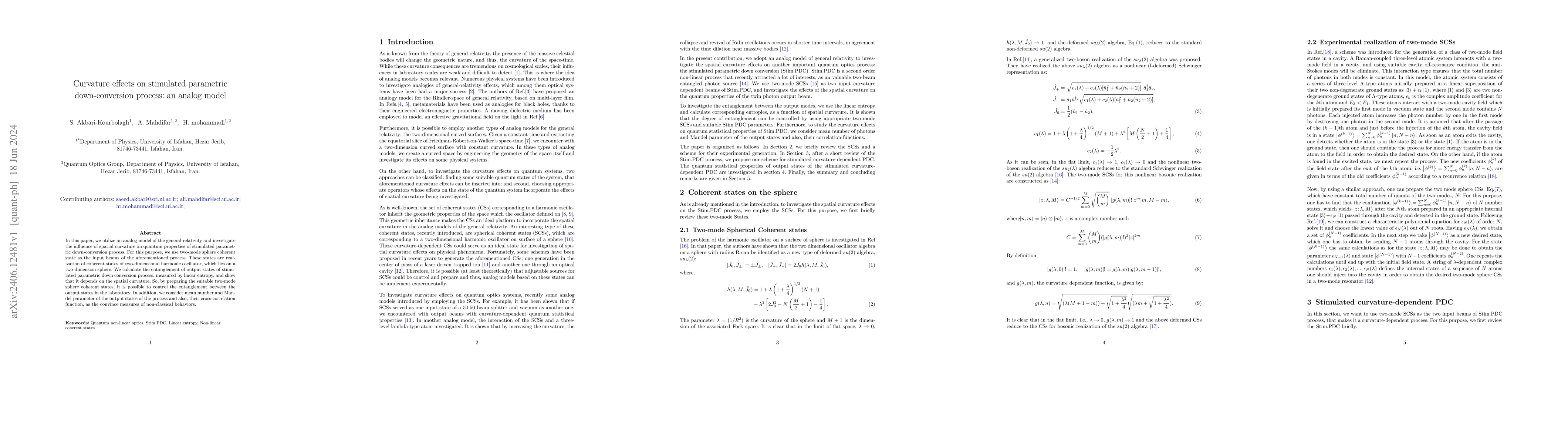 Thumbnail for Curvature effects on stimulated parametric down-conversion process: an
  analog model