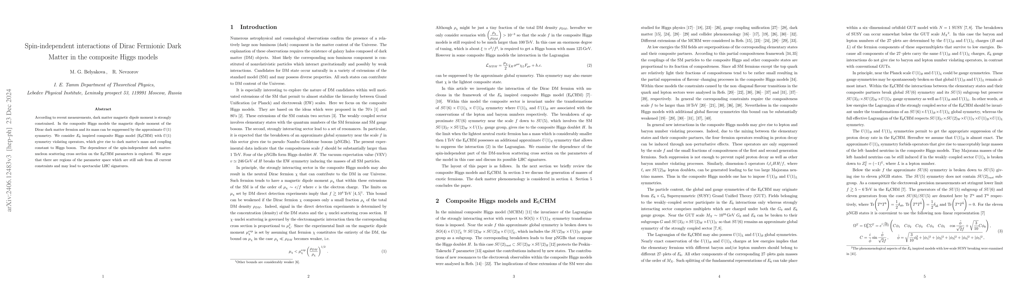 Thumbnail for Spin-independent interactions of Dirac Fermionic Dark Matter in the
  composite Higgs models