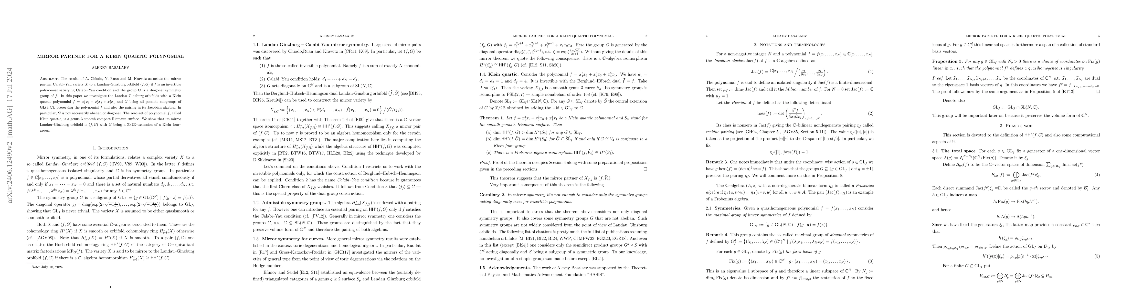 Thumbnail for Mirror partner for a Klein quartic polynomial