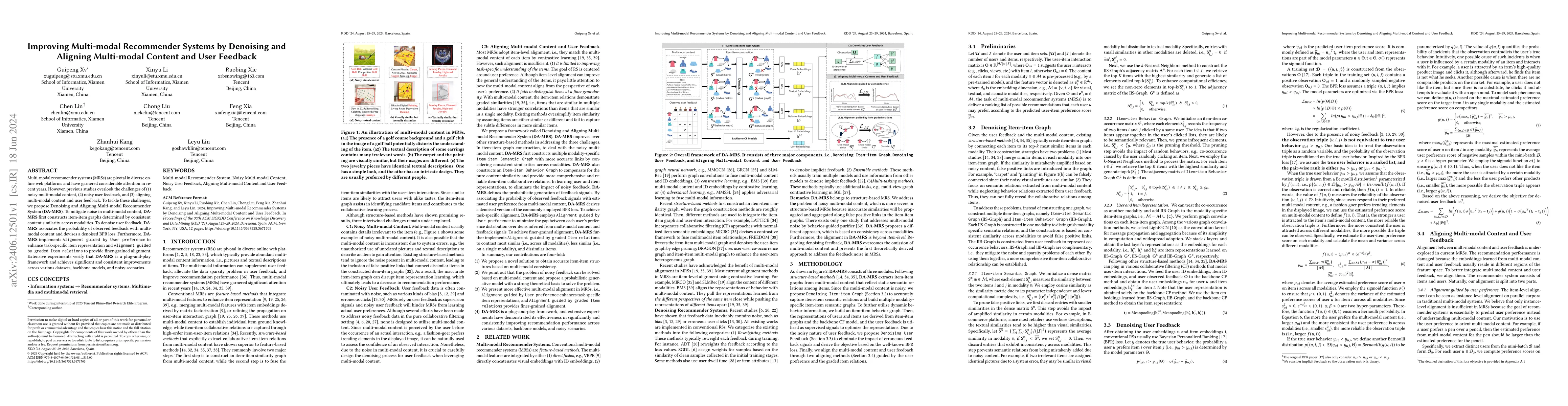 Thumbnail for Improving Multi-modal Recommender Systems by Denoising and Aligning
  Multi-modal Content and User Feedback