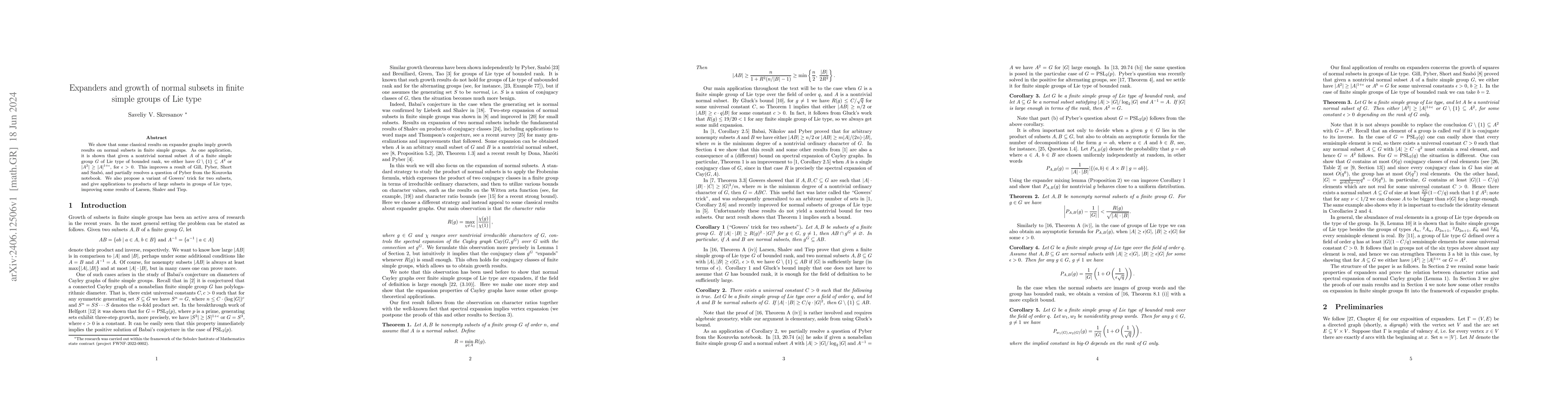 Thumbnail for Expanders and growth of normal subsets in finite simple groups of Lie
  type