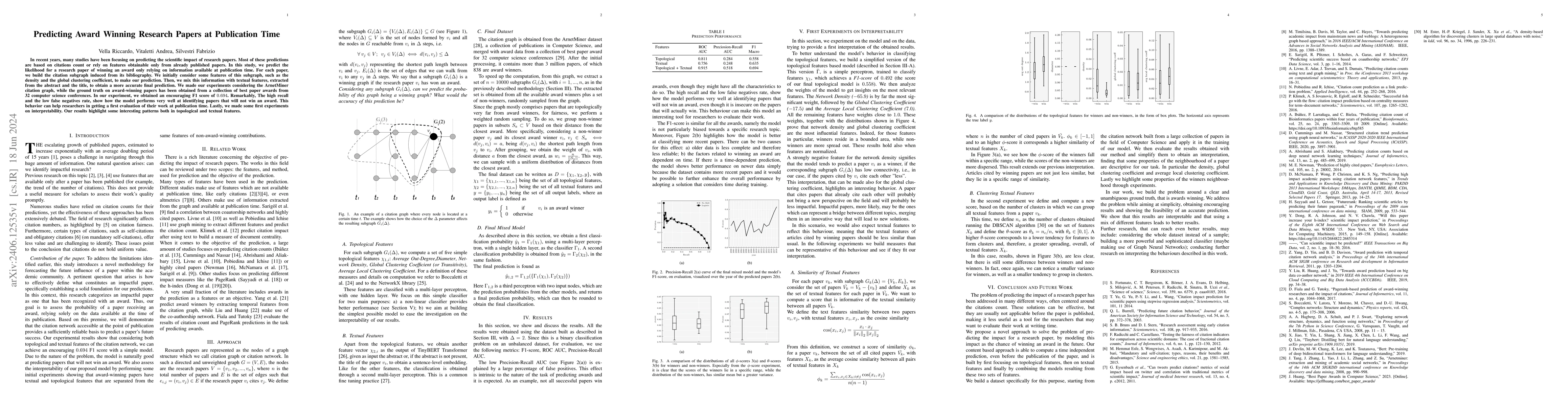 Thumbnail for Predicting Award Winning Research Papers at Publication Time