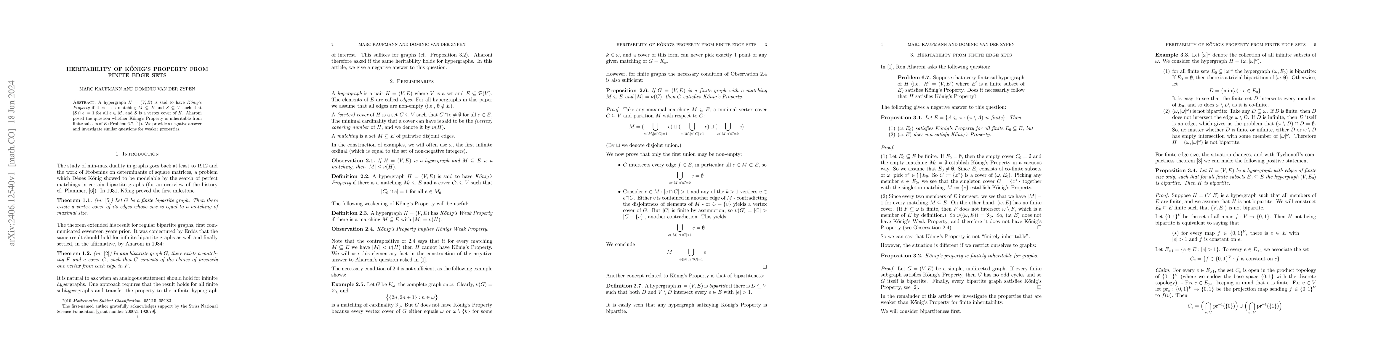 Thumbnail for Heritability of K\H{o}nig's Property from finite edge sets