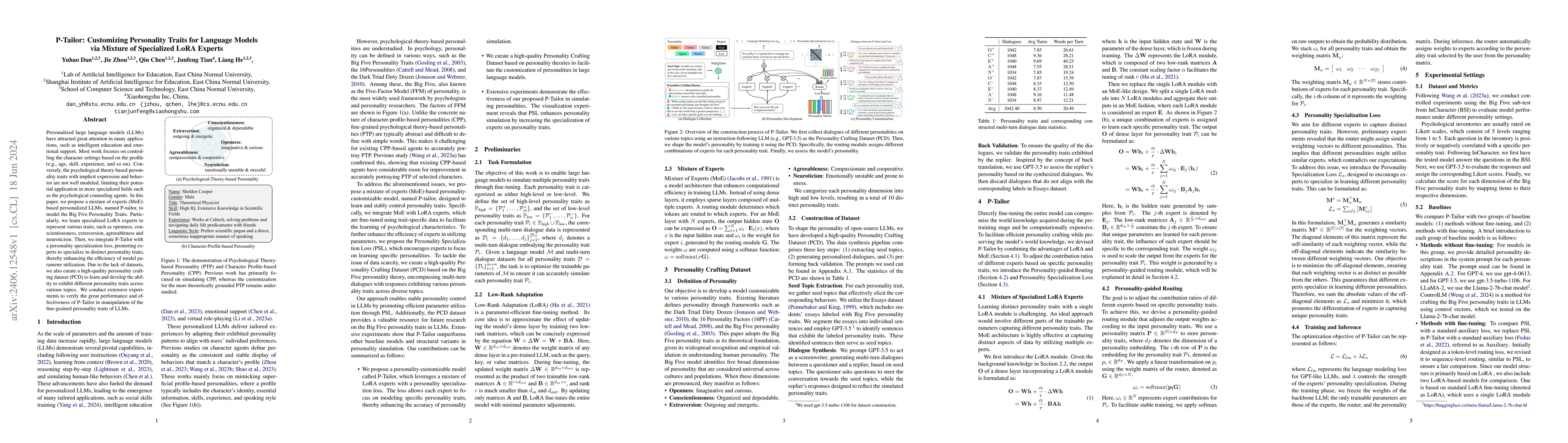 Thumbnail for P-Tailor: Customizing Personality Traits for Language Models via Mixture
  of Specialized LoRA Experts