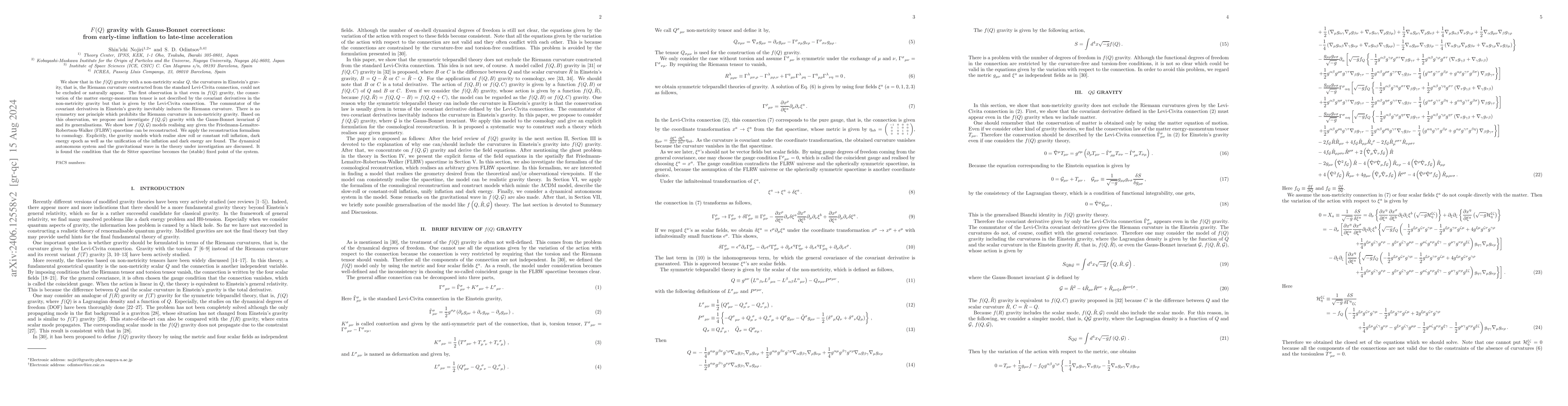 Thumbnail for $F(Q)$ gravity with Gauss-Bonnet corrections: from early-time inflation
  to late-time acceleration