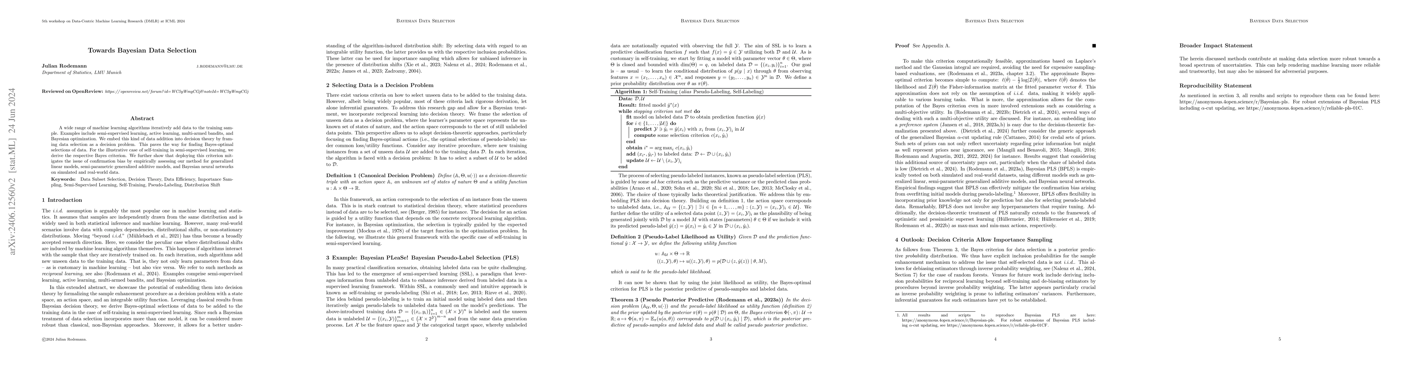 Thumbnail for Towards Bayesian Data Selection