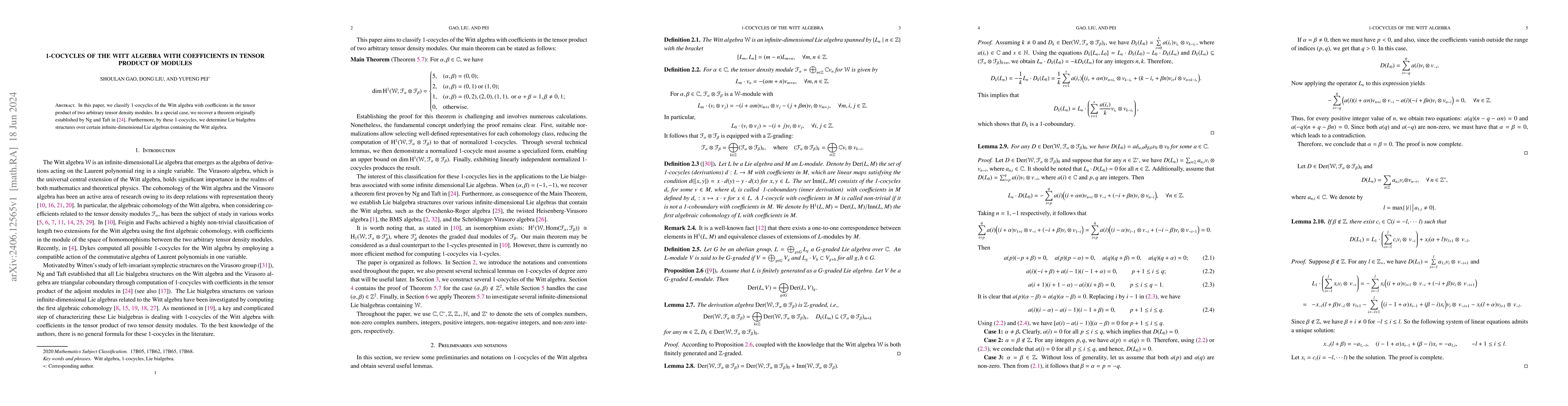 Thumbnail for 1-cocycles of the Witt algebra with coefficients in tensor product of
  modules