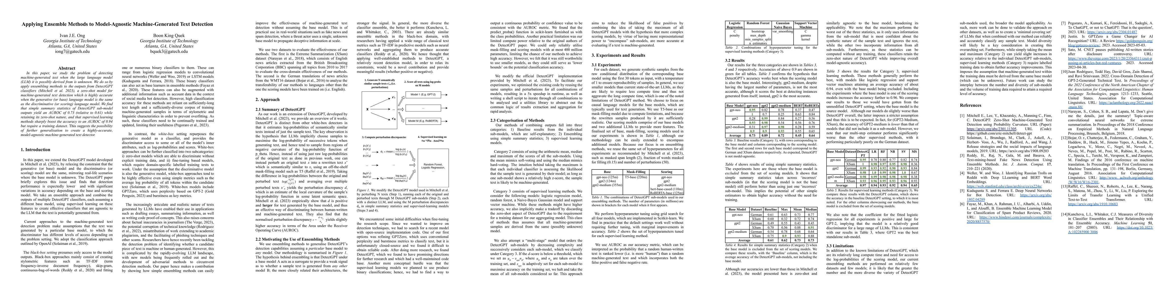 Thumbnail for Applying Ensemble Methods to Model-Agnostic Machine-Generated Text
  Detection