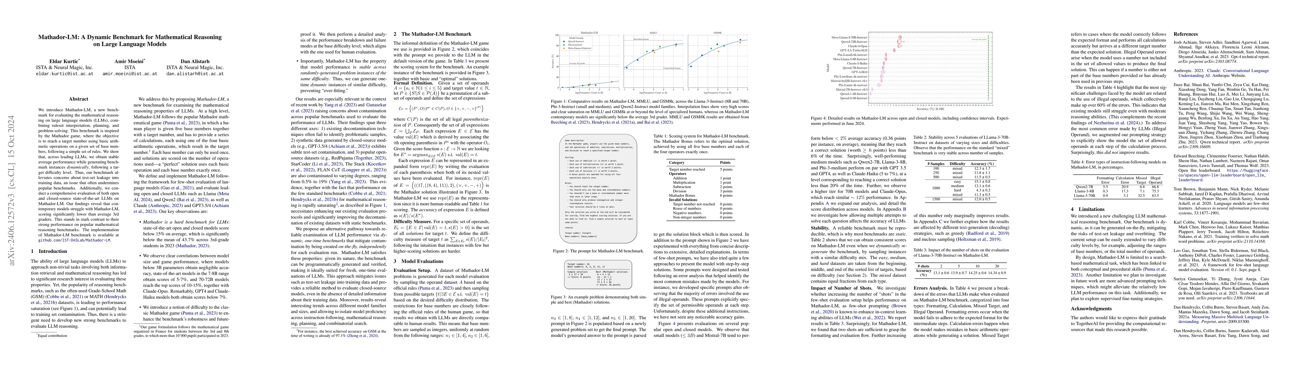 Thumbnail for Mathador-LM: A Dynamic Benchmark for Mathematical Reasoning on Large
  Language Models