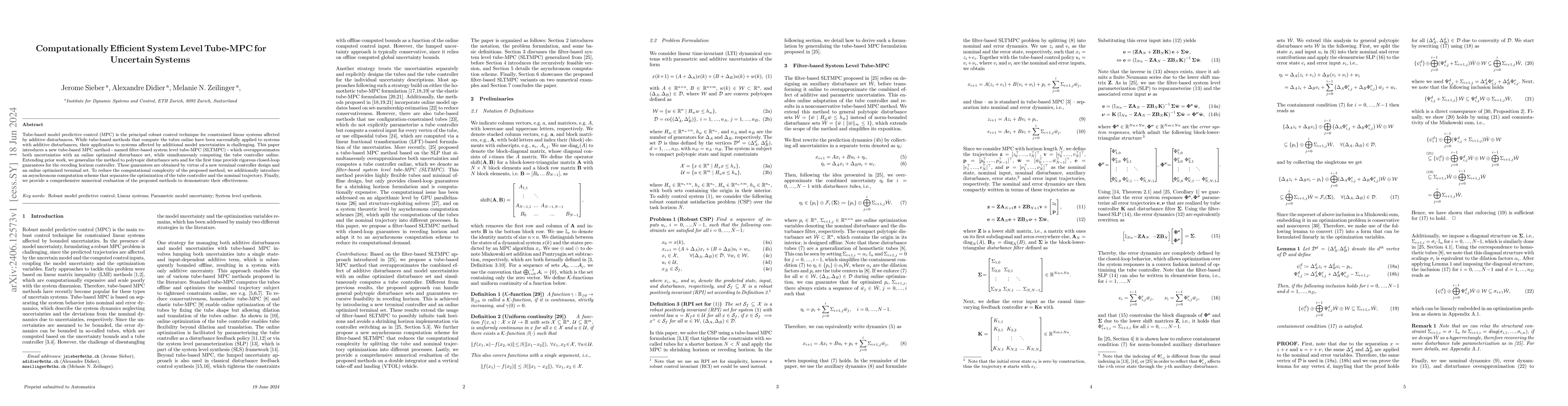 Thumbnail for Computationally Efficient System Level Tube-MPC for Uncertain Systems