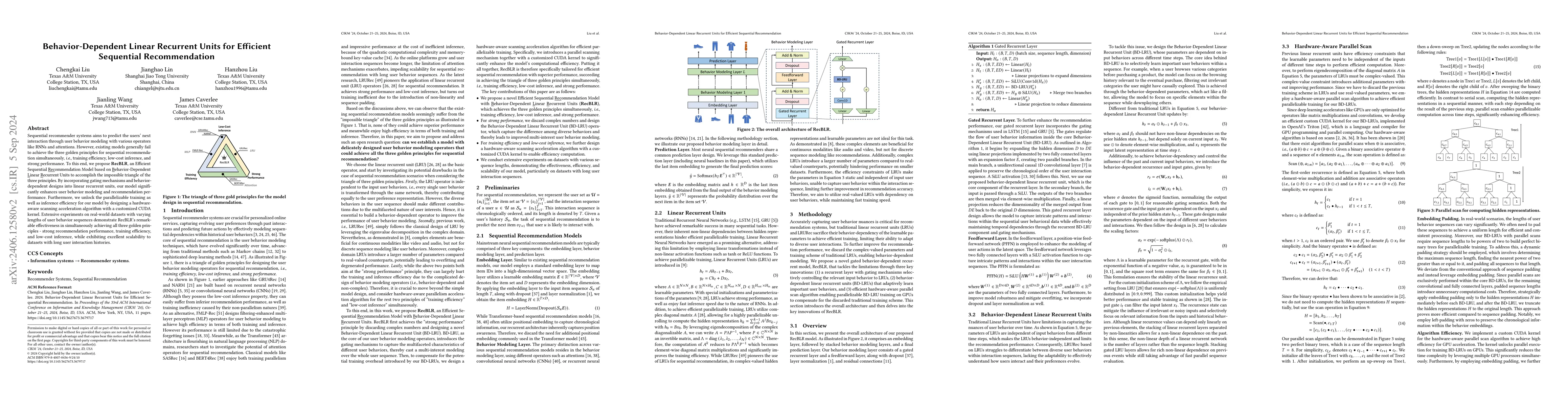 Thumbnail for Behavior-Dependent Linear Recurrent Units for Efficient Sequential
  Recommendation
