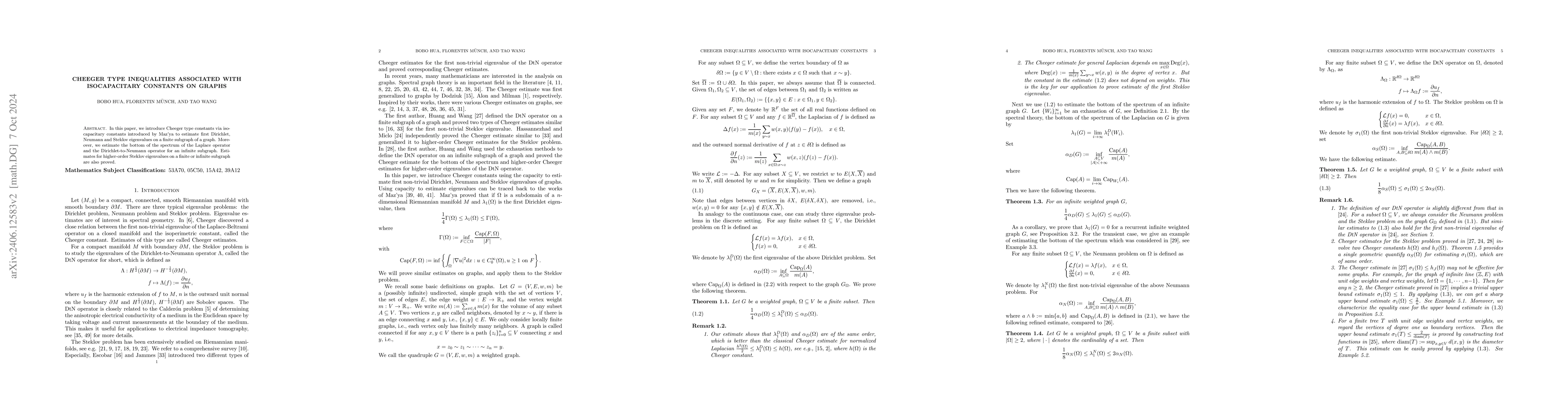 Thumbnail for Cheeger type inequalities associated with isocapacitary constants on
  graphs