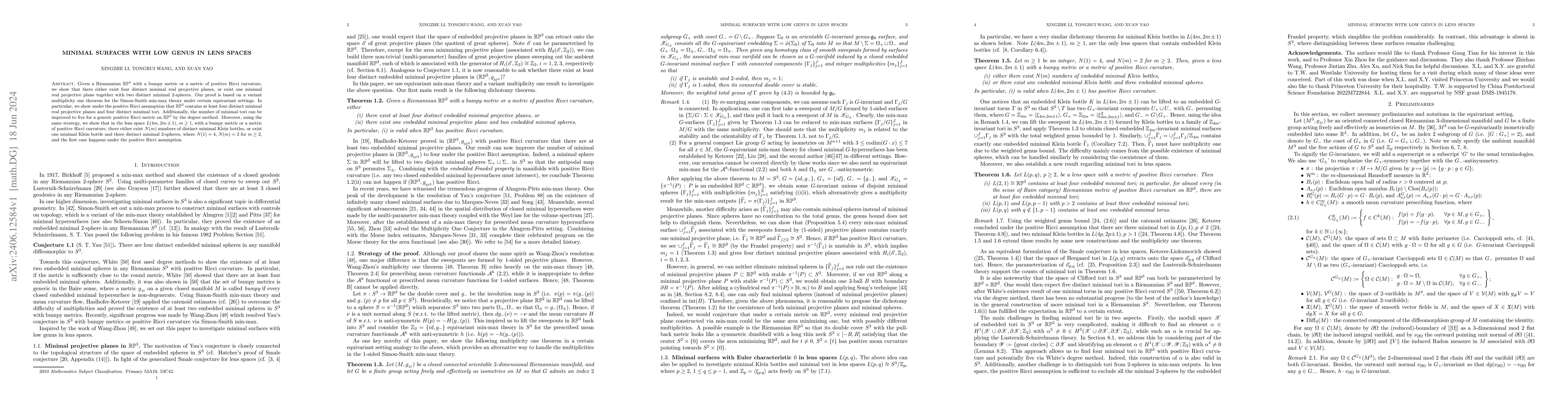 Thumbnail for Minimal surfaces with low genus in lens spaces