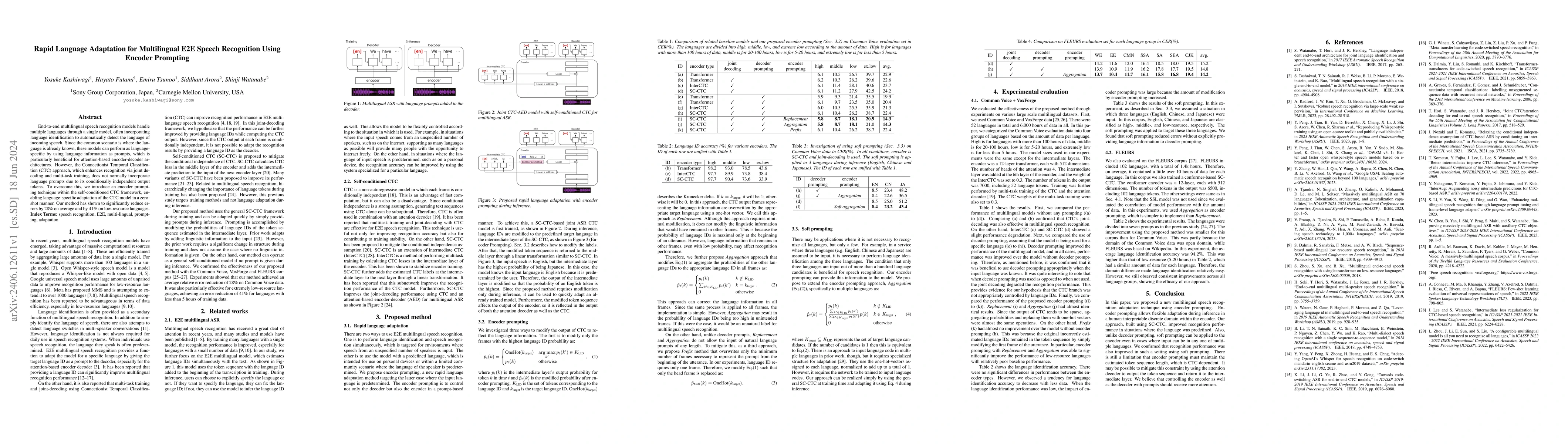 Thumbnail for Rapid Language Adaptation for Multilingual E2E Speech Recognition Using
  Encoder Prompting
