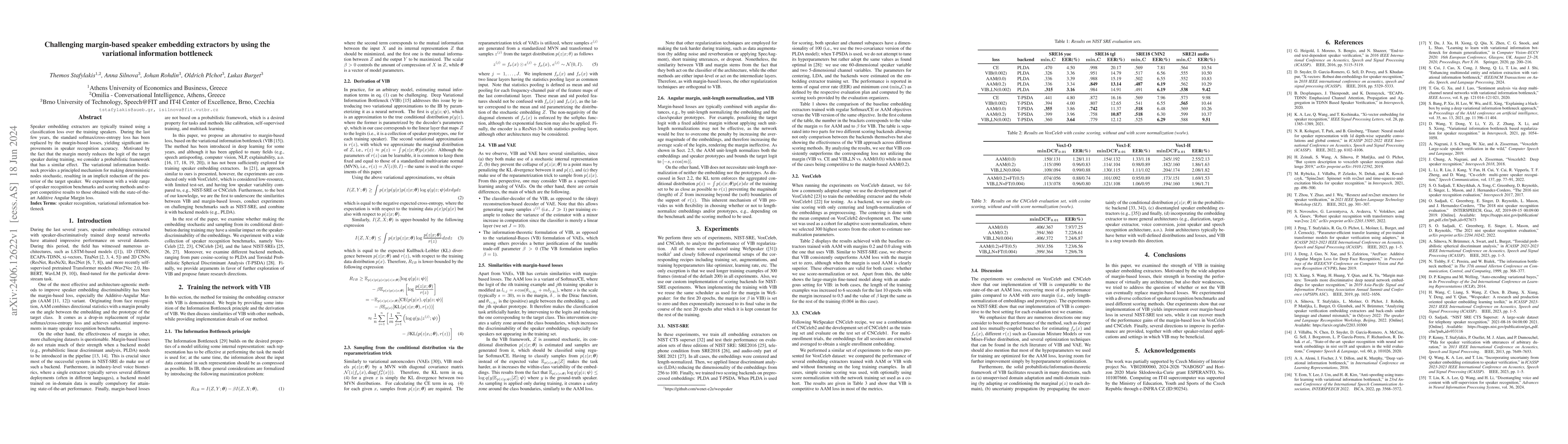 Thumbnail for Challenging margin-based speaker embedding extractors by using the
  variational information bottleneck