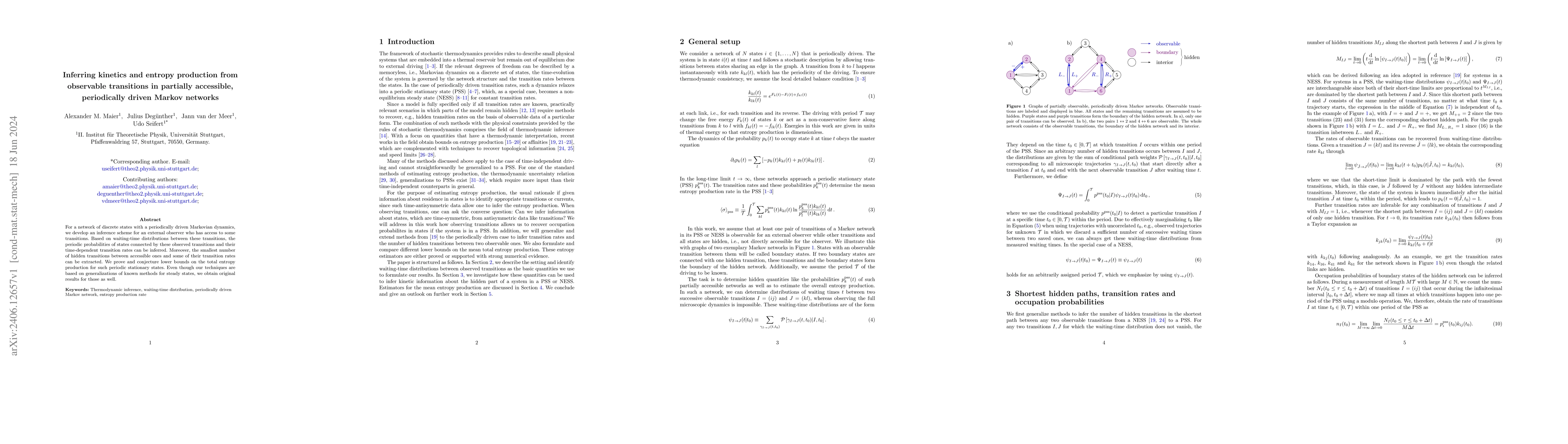Thumbnail for Inferring kinetics and entropy production from observable transitions in
  partially accessible, periodically driven Markov networks