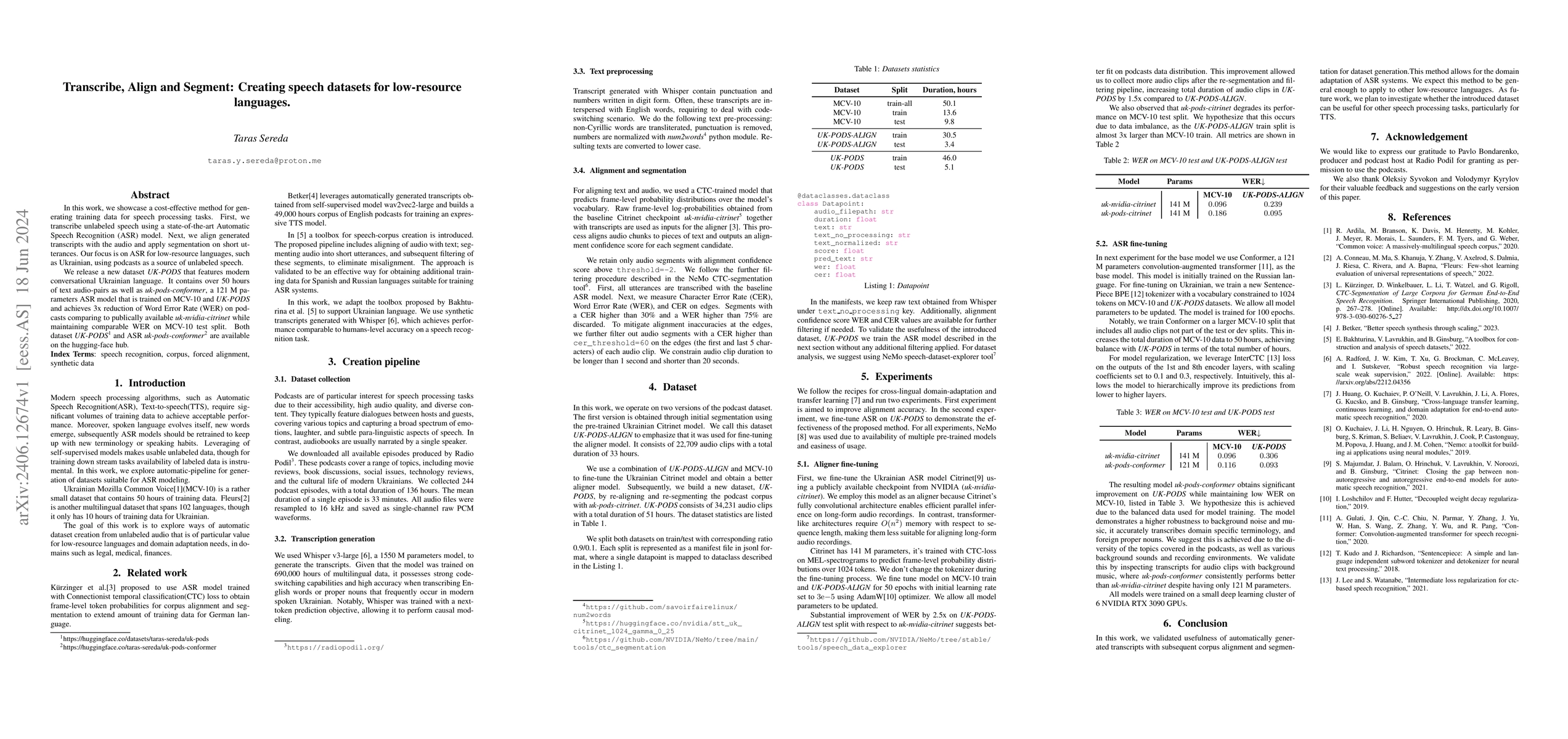 Thumbnail for Transcribe, Align and Segment: Creating speech datasets for low-resource
  languages