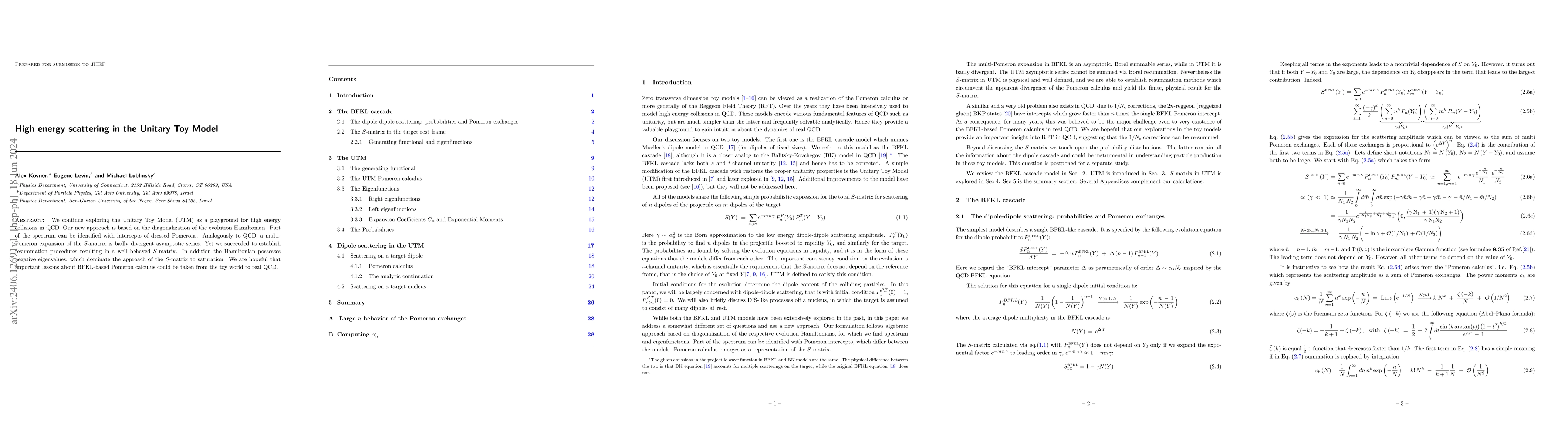 Thumbnail for High energy scattering in the Unitary Toy Model