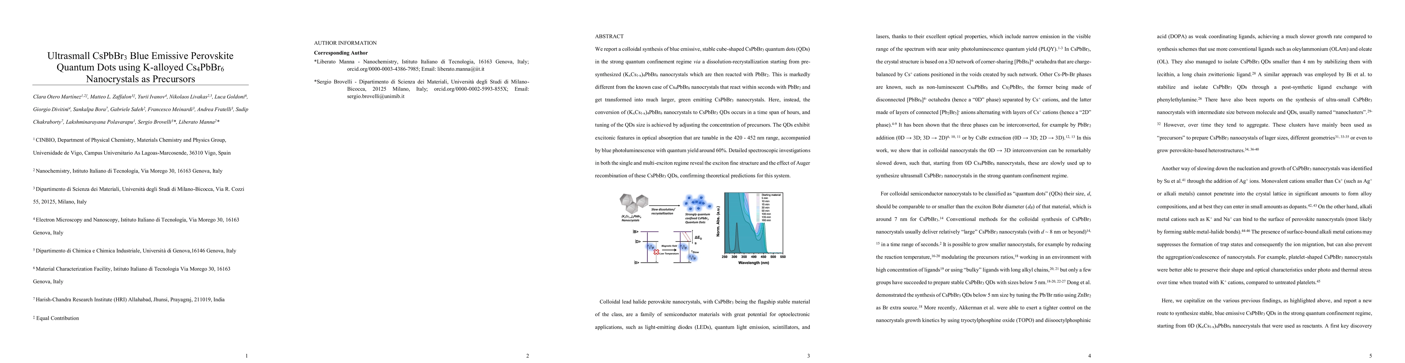 Thumbnail for Ultrasmall CsPbBr3 Blue Emissive Perovskite Quantum Dots using K-alloyed
  Cs4PbBr6 Nanocrystals as Precursors
