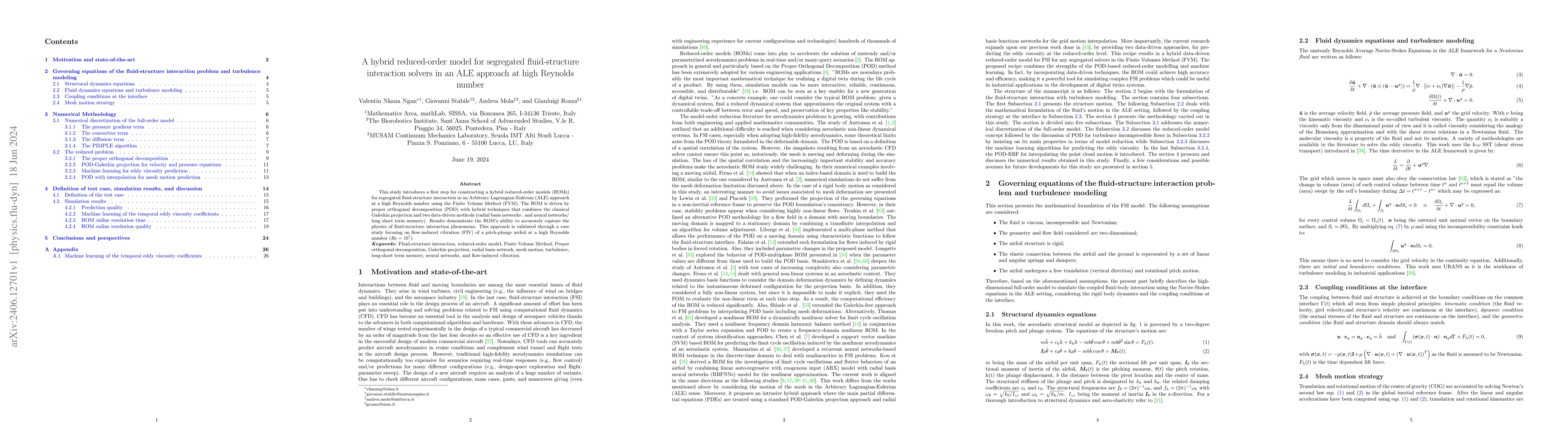 Thumbnail for A hybrid reduced-order model for segregated fluid-structure interaction
  solvers in an ALE approach at high Reynolds number