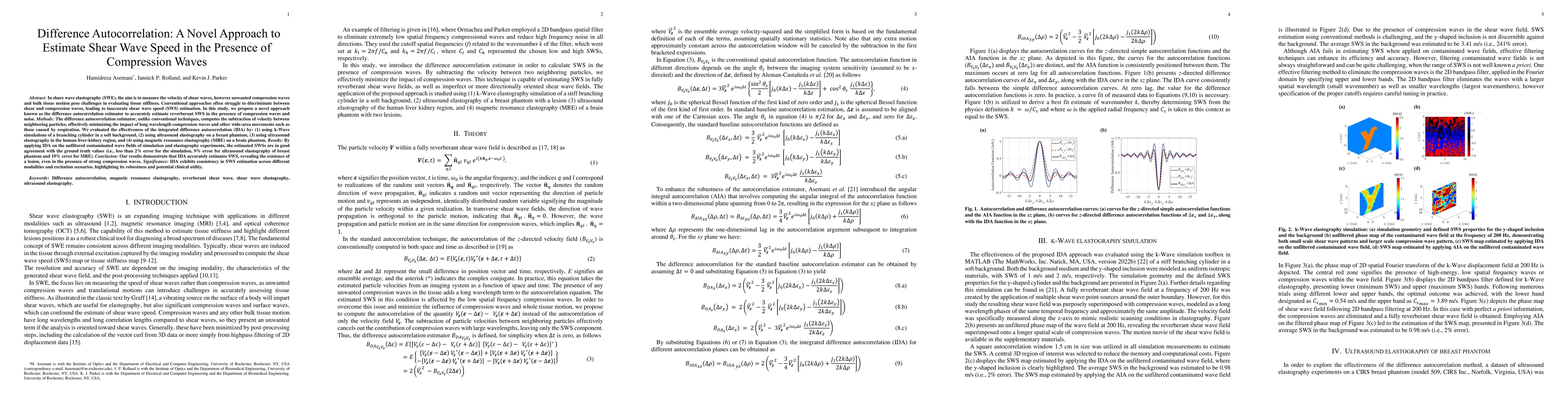 Thumbnail for Difference Autocorrelation: A Novel Approach to Estimate Shear Wave
  Speed in the Presence of Compression Waves