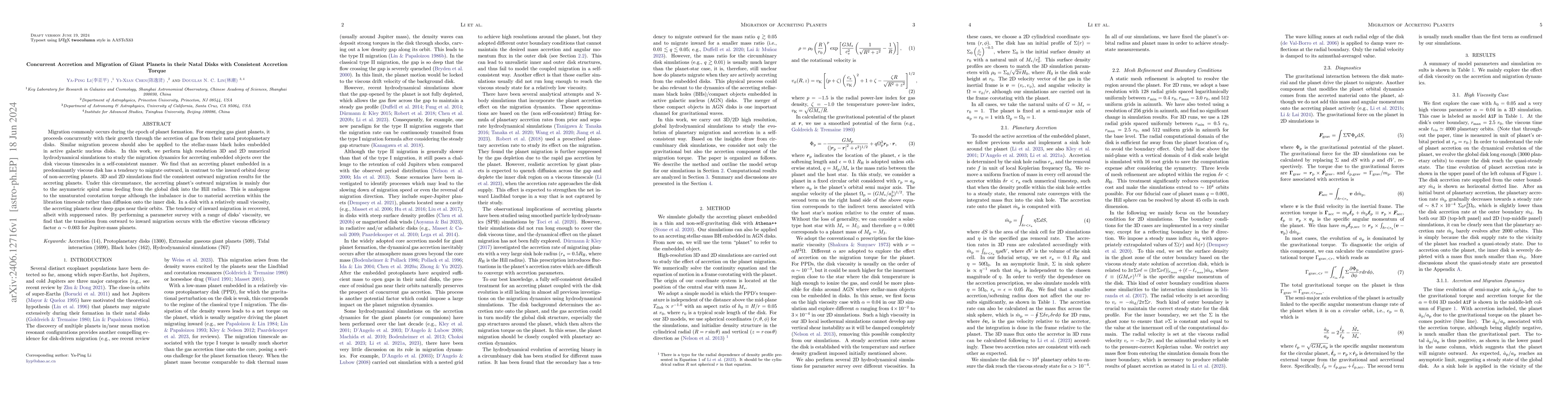 Thumbnail for Concurrent Accretion and Migration of Giant Planets in their Natal Disks
  with Consistent Accretion Torque