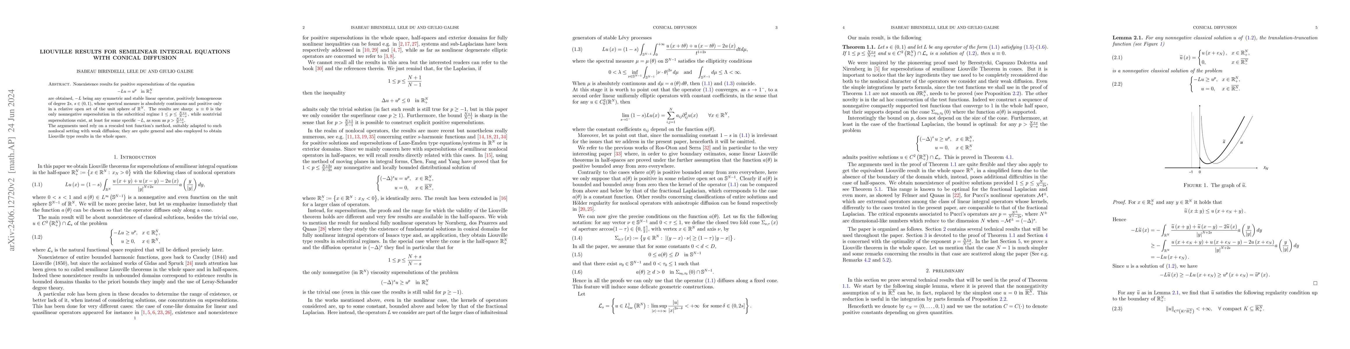 Thumbnail for Liouville results for semilinear integral equations with conical
  diffusion