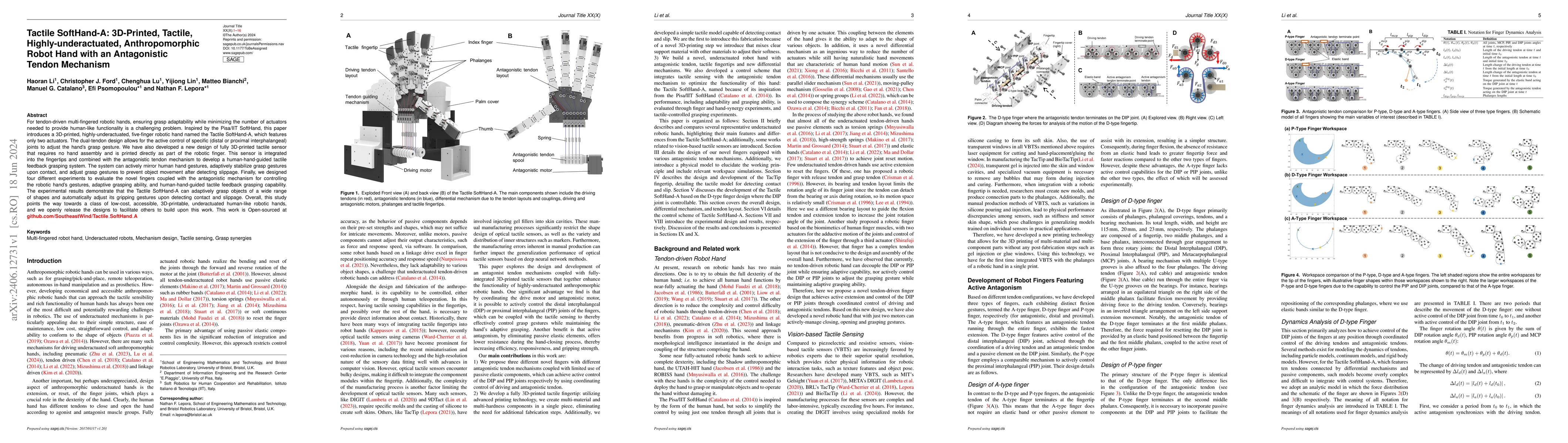 Thumbnail for Tactile SoftHand-A: 3D-Printed, Tactile, Highly-underactuated,
  Anthropomorphic Robot Hand with an Antagonistic Tendon Mechanism